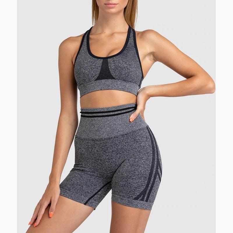 Seamless Yoga Set High Waist Long-Sleeved Backless Workout Clothes Set for Women-Maas