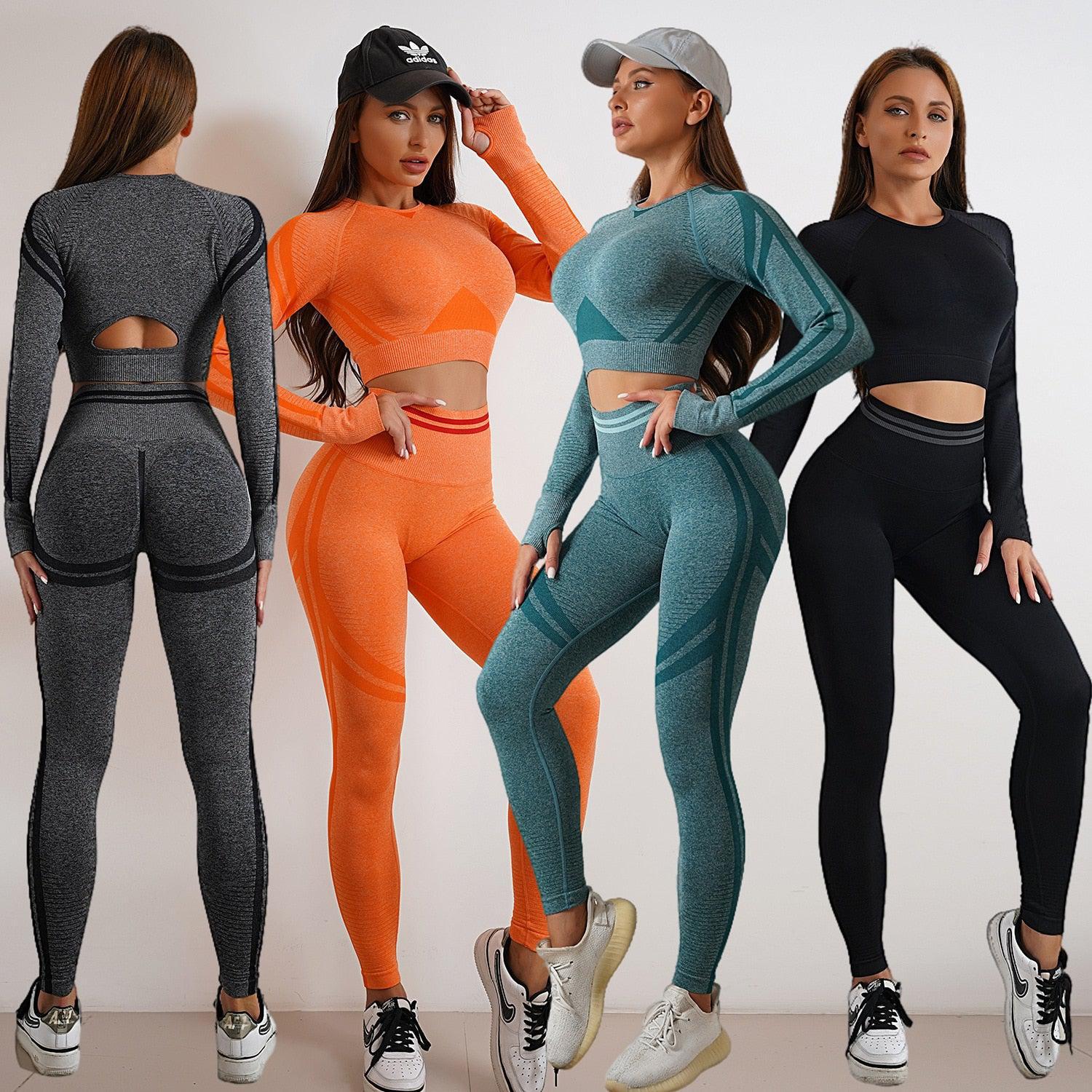 Seamless Yoga Set High Waist Long-Sleeved Backless Workout Clothes Set for Women-Maas