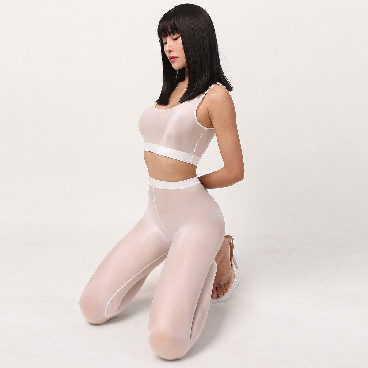 Sexy Summer Shiny Yoga Suit, See Through Tight Workout Leggings Suit-Maas