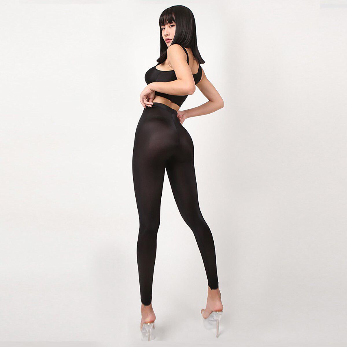 Sexy Summer Shiny Yoga Suit, See Through Tight Workout Leggings Suit-Maas