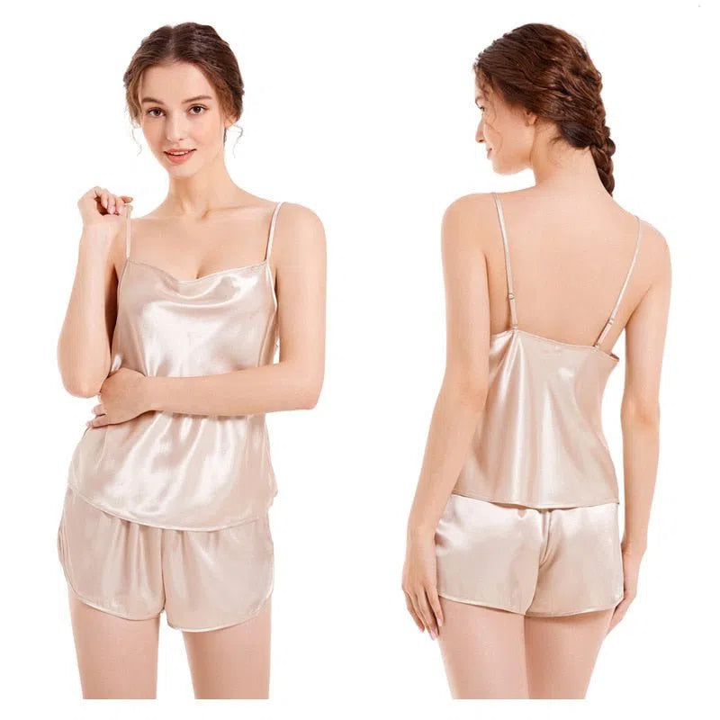 Sleepwear Women's Sexy Lingerie Satin Pajamas Cami Shorts Set-Maas