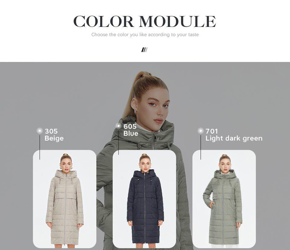 Spring Autumn Women's Long Coat Quilted Solid Color Jacket Windproof Hooded-Maas