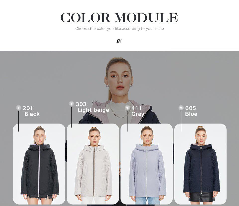 Spring Autumn Women's Reversible Jacket Hooded Windproof Loose Coat Parka-Maas