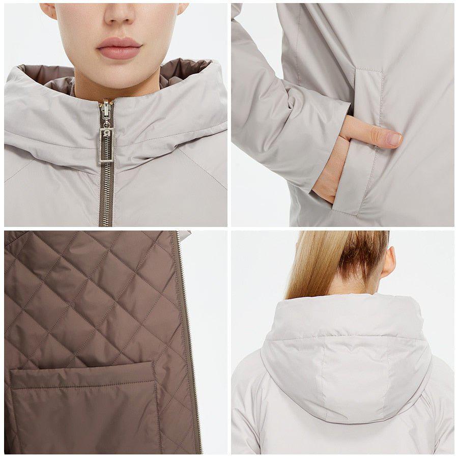 Spring Autumn Women's Reversible Jacket Hooded Windproof Loose Coat Parka-Maas