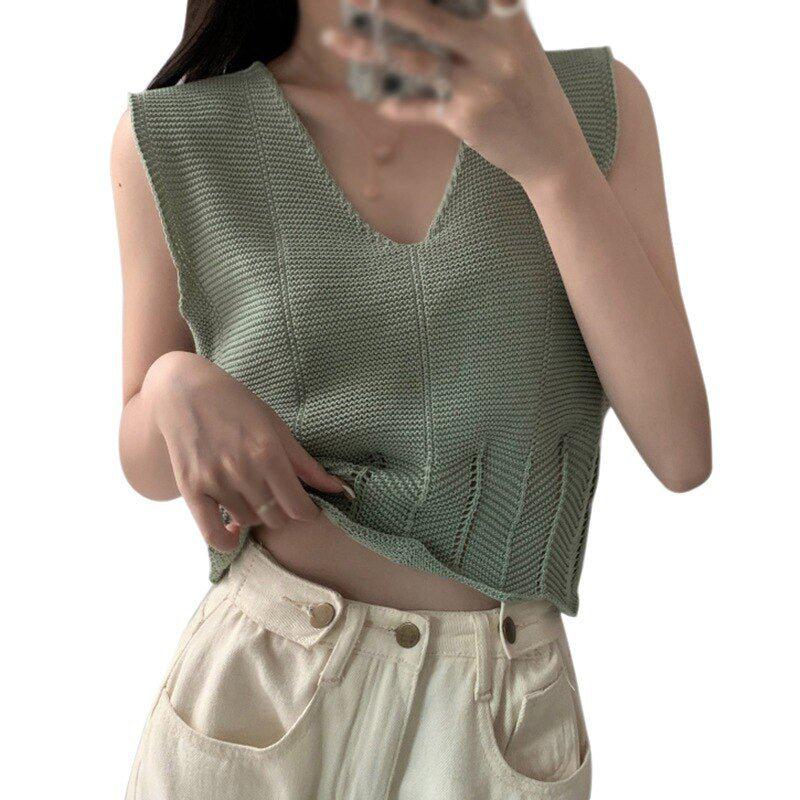 Summer Sleeveless Vest Hollow Out Hem Women's Loose Tank Tops Camis-Maas