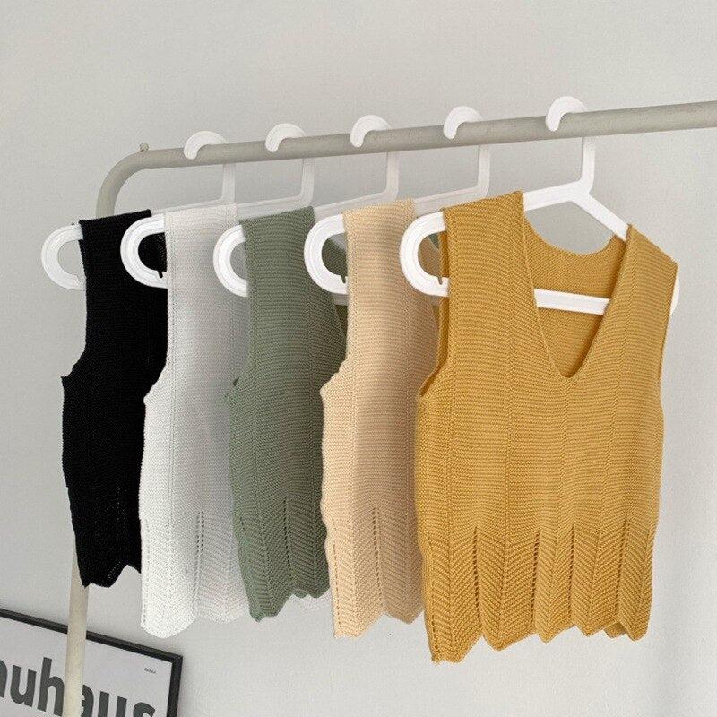 Summer Sleeveless Vest Hollow Out Hem Women's Loose Tank Tops Camis-Maas