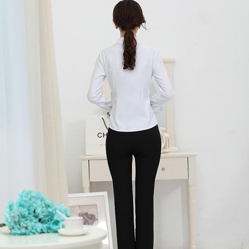 White Blouse Shirt Women's Formal work wear elegant Long Sleeve-Maas