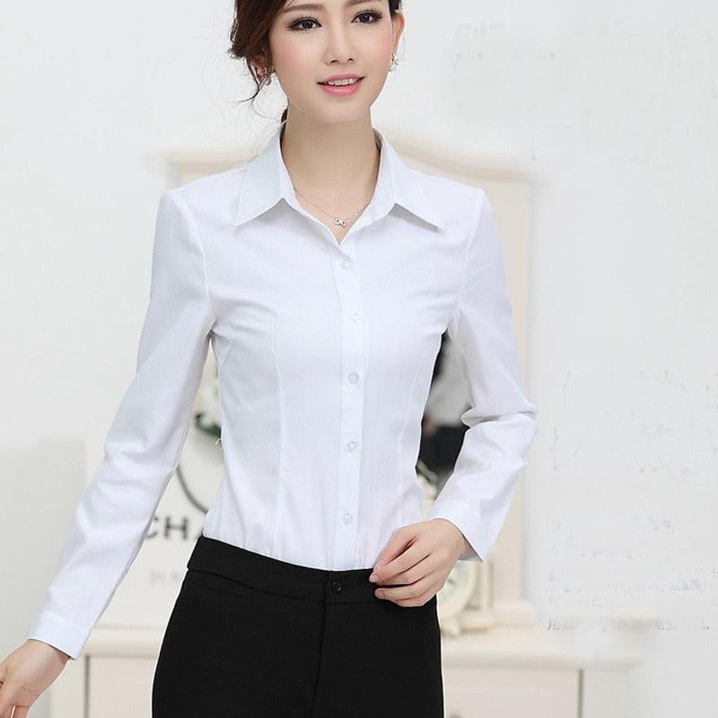 White Blouse Shirt Women's Formal work wear elegant Long Sleeve-Maas