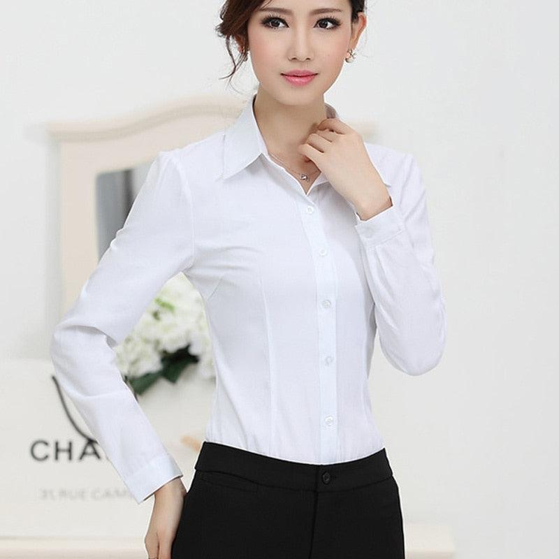 White Blouse Shirt Women's Formal work wear elegant Long Sleeve-Maas