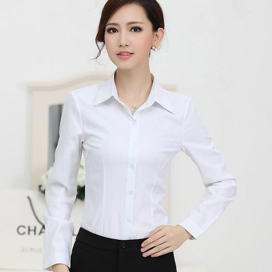 White Blouse Shirt Women's Formal work wear elegant Long Sleeve-Maas