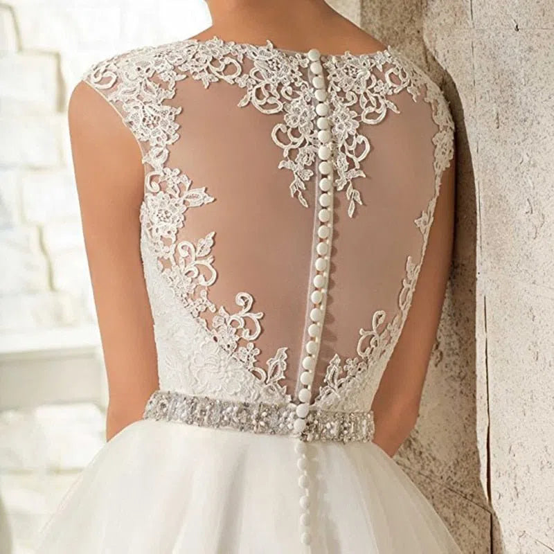 White Lace Wedding Dresses Floor Length Open Back Sexy-Maas