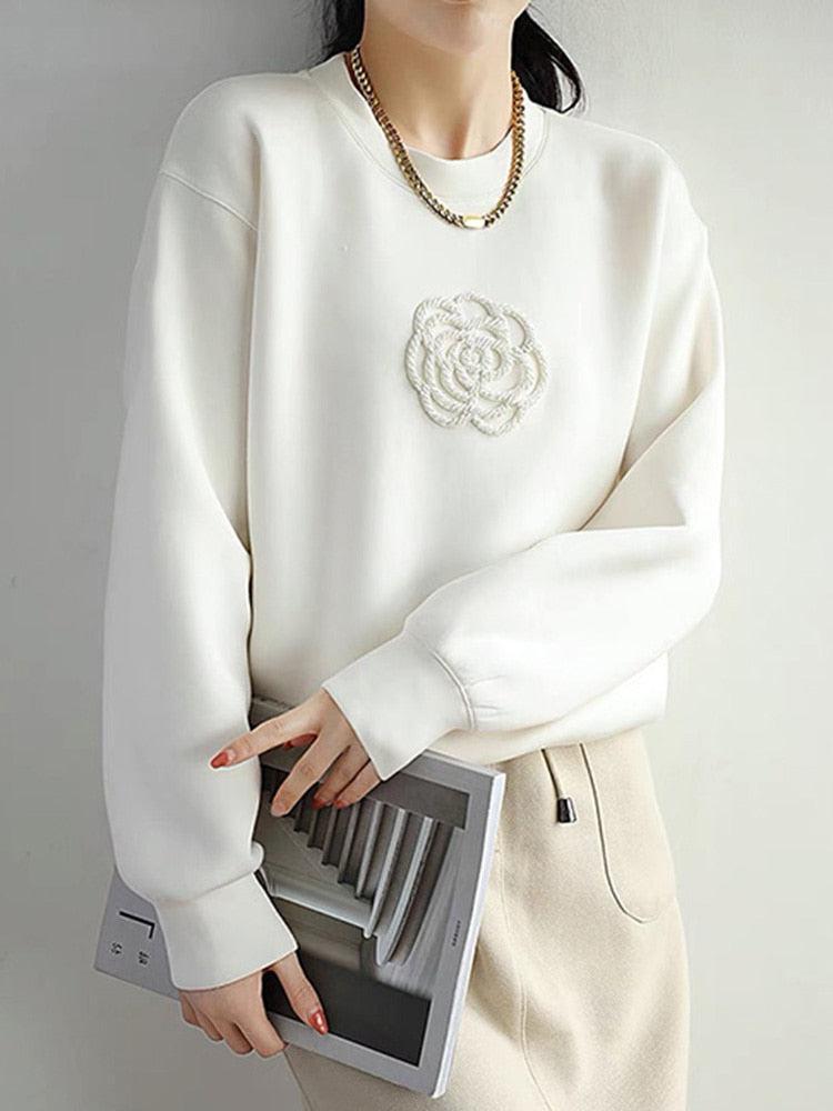 White Pullovers O Neck Sweatshirt Patchwork Long Sleeve Casual-Maas