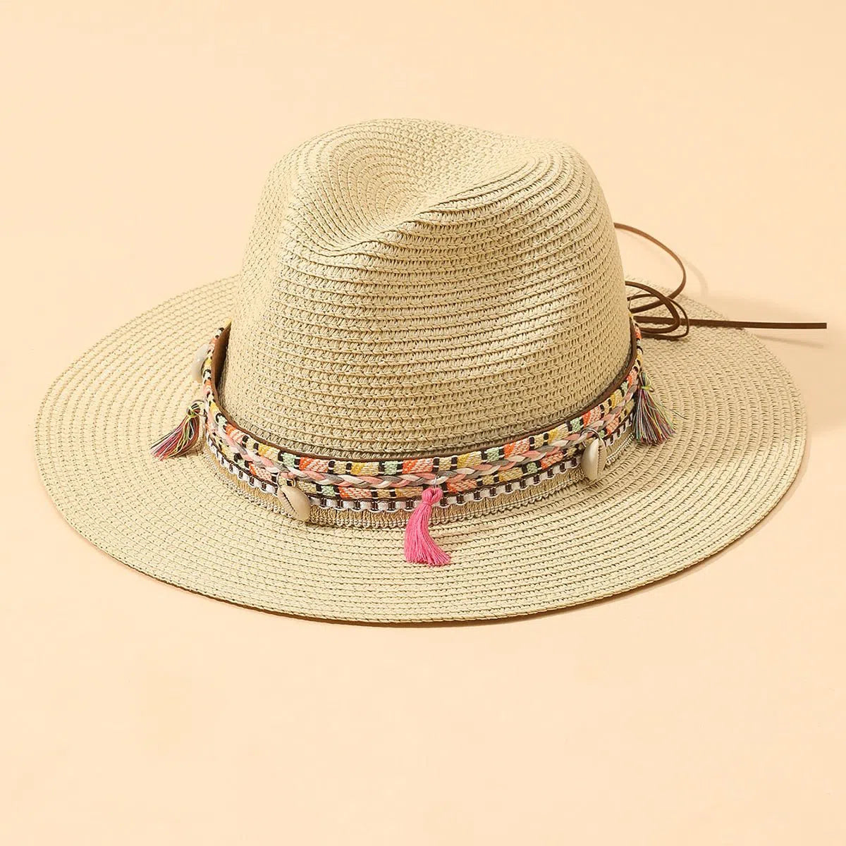 Wholesale Women Pink Tassel Cowboy Hat Floppy Beach Hats Summer Straw Hats Ladies UV Protection Hat Panama Sun Hat-Maas