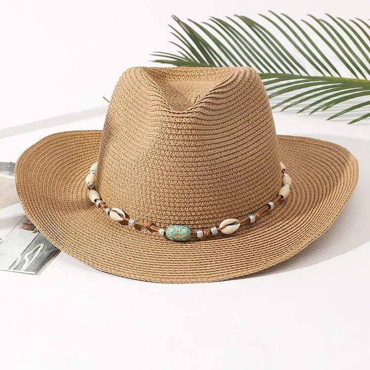 Wholesale Women Pink Tassel Cowboy Hat Floppy Beach Hats Summer Straw Hats Ladies UV Protection Hat Panama Sun Hat-Maas