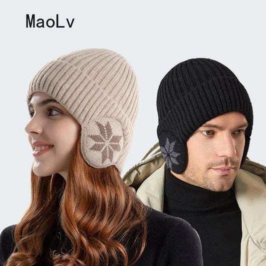 Winter Warm Plush Knitted Benines for Men Women Snow Fashion Skullies Hat Unisex Outdoor Coldproof Ear Protection Wool Caps 2022-Maas