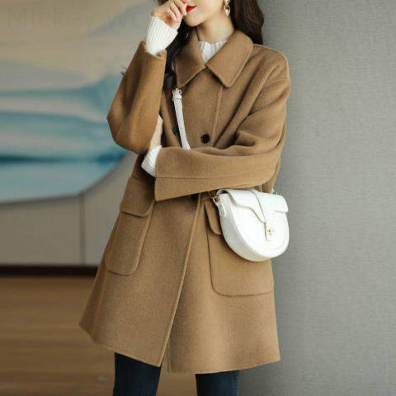 Winter Women's Coat Turn-down Collar Elegant Plus Size Casual Warm Jacket-Maas