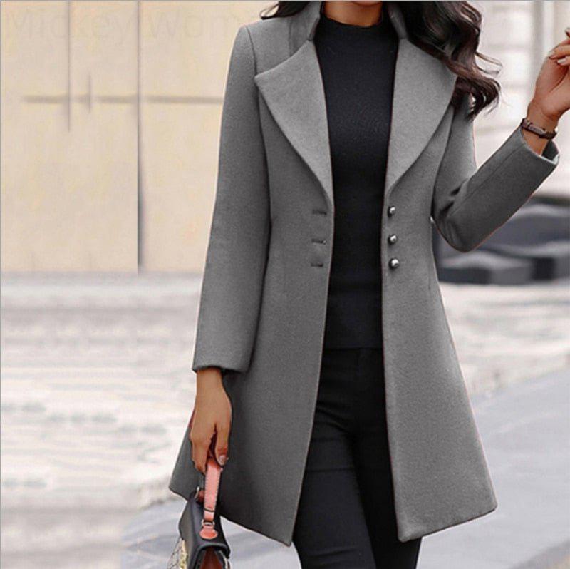 Winter Women's Coat Turn-down Collar Elegant Plus Size Casual Warm Jacket-Maas