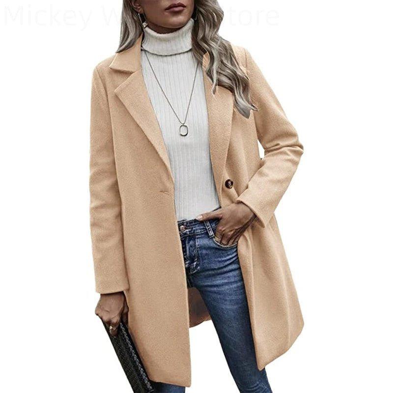 Winter Women's Coat Turn-down Collar Elegant Plus Size Casual Warm Jacket-Maas