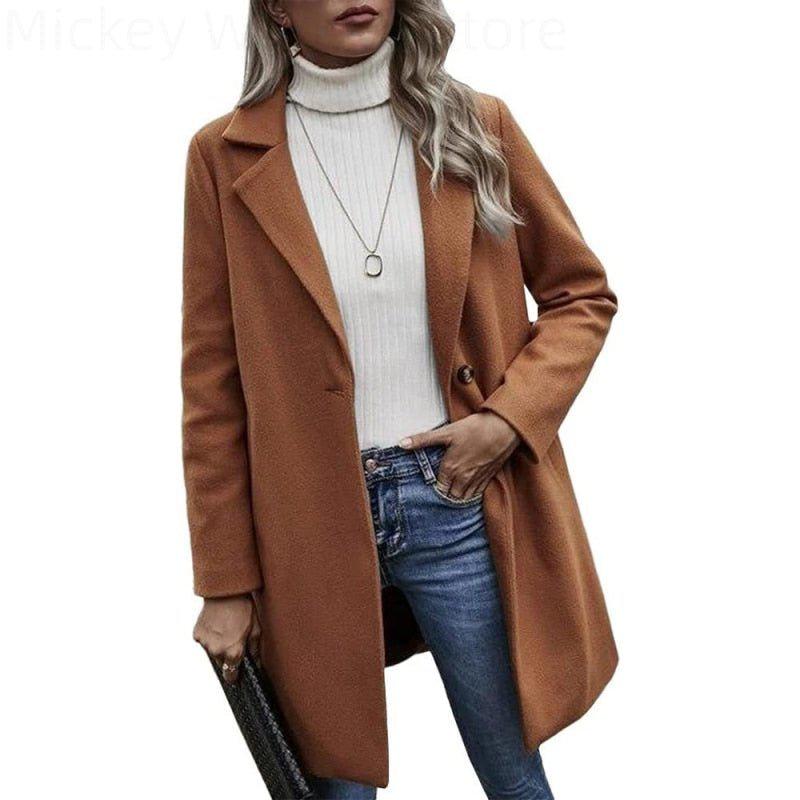 Winter Women's Coat Turn-down Collar Elegant Plus Size Casual Warm Jacket-Maas