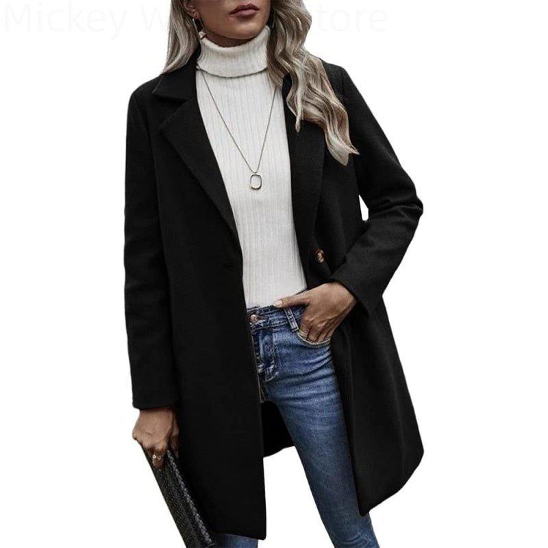 Winter Women's Coat Turn-down Collar Elegant Plus Size Casual Warm Jacket-Maas