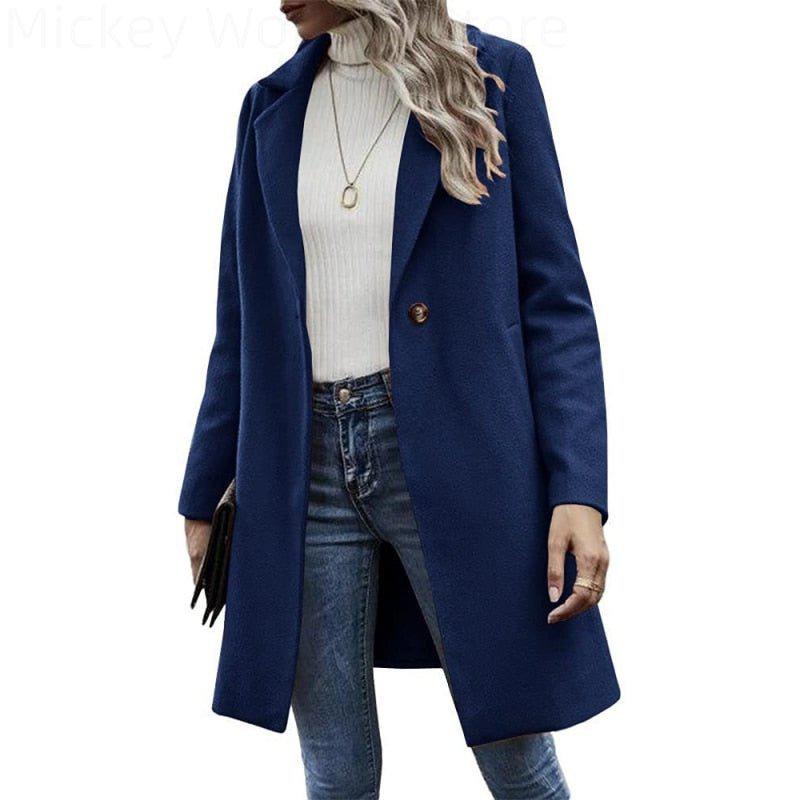 Winter Women's Coat Turn-down Collar Elegant Plus Size Casual Warm Jacket-Maas