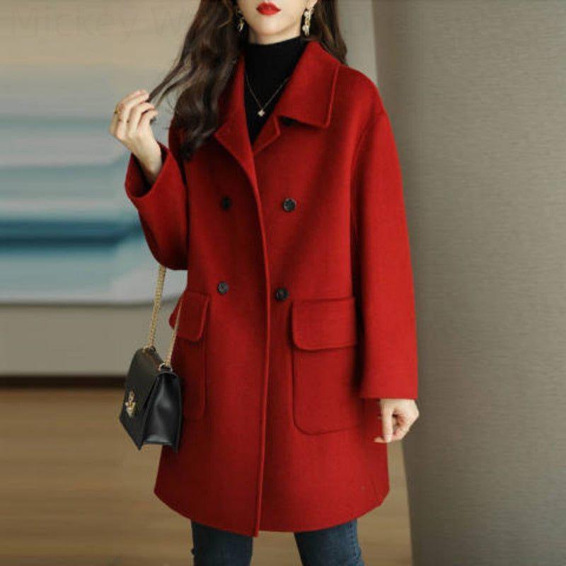 Winter Women's Coat Turn-down Collar Elegant Plus Size Casual Warm Jacket-Maas