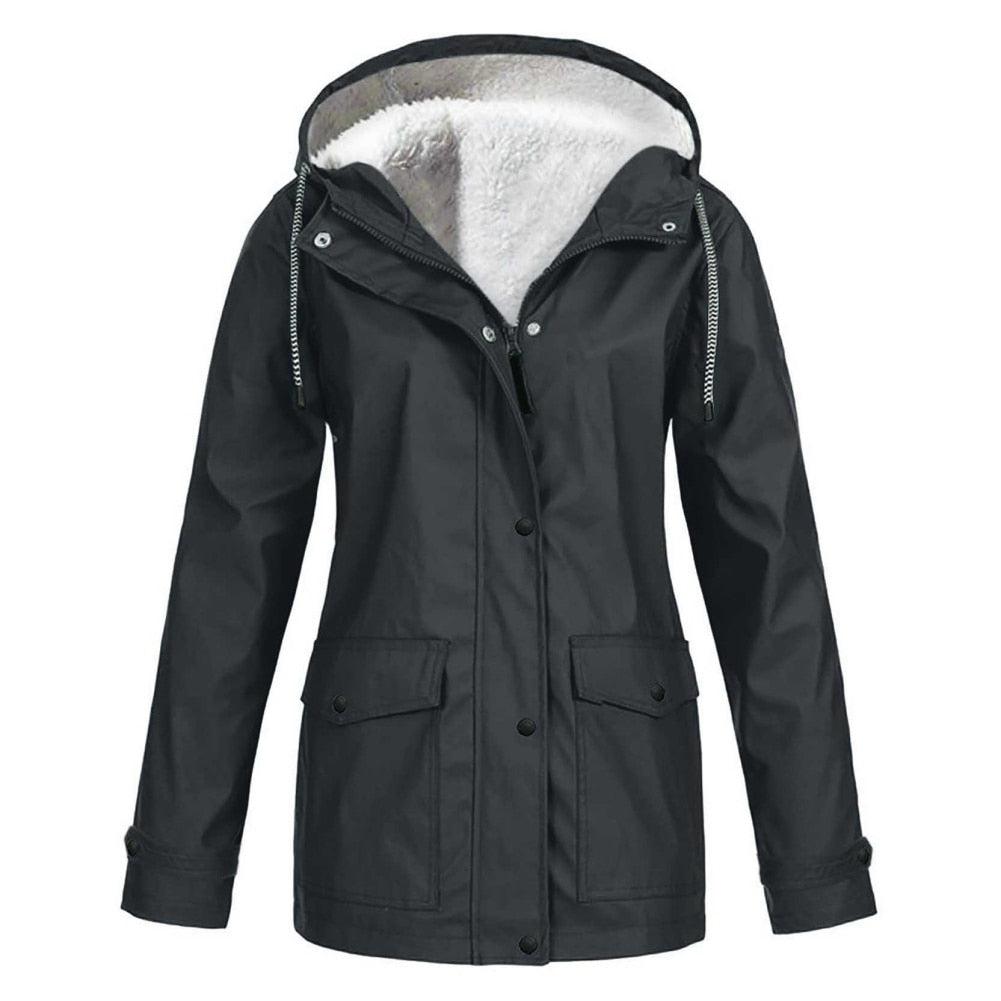 Winter Women's Velvet Outdoor Jacket Windproof Waterproof Hooded Coat-Maas