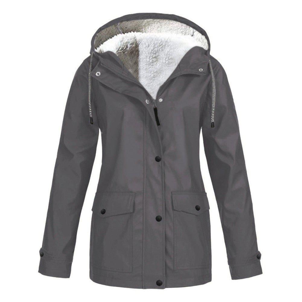 Winter Women's Velvet Outdoor Jacket Windproof Waterproof Hooded Coat-Maas