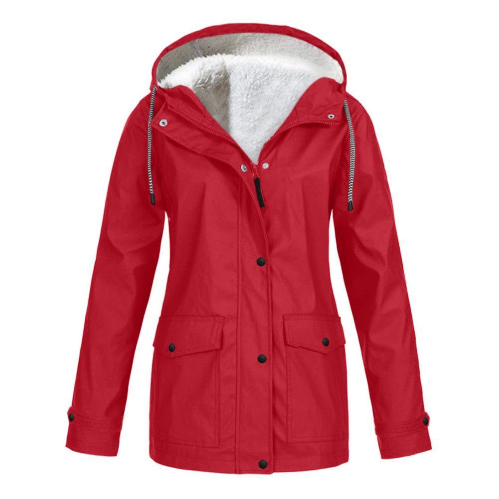 Winter Women's Velvet Outdoor Jacket Windproof Waterproof Hooded Coat-Maas