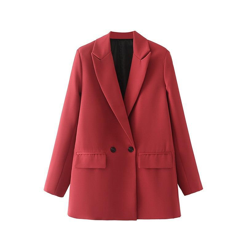 Women Blazer Double Breasted Office wear Long Sleeve Pockets-Maas