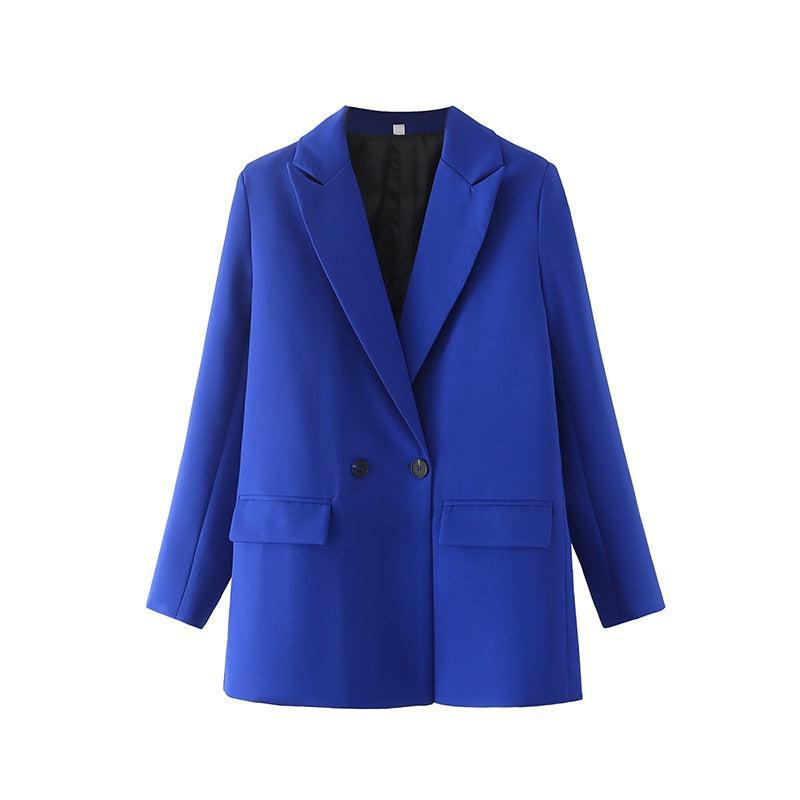 Women Blazer Double Breasted Office wear Long Sleeve Pockets-Maas