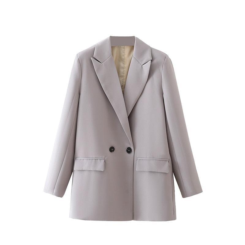 Women Blazer Double Breasted Office wear Long Sleeve Pockets-Maas