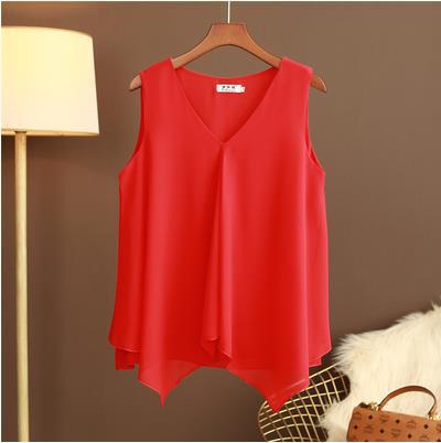 Women Chiffon Blouse Shirt Loose Sleeveless V Neck Plus Size-Maas