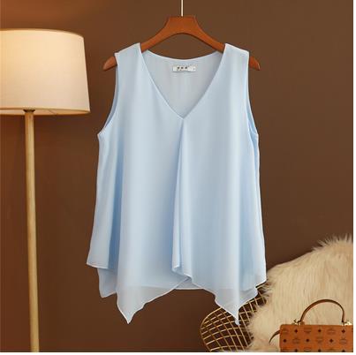 Women Chiffon Blouse Shirt Loose Sleeveless V Neck Plus Size-Maas