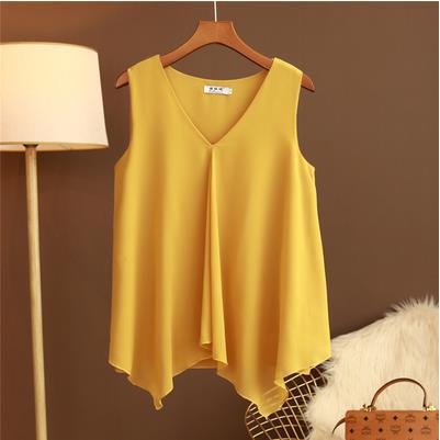 Women Chiffon Blouse Shirt Loose Sleeveless V Neck Plus Size-Maas