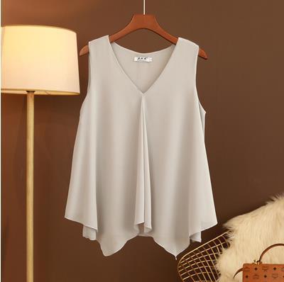 Women Chiffon Blouse Shirt Loose Sleeveless V Neck Plus Size-Maas