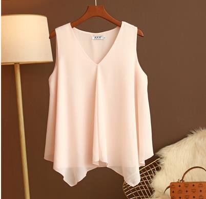 Women Chiffon Blouse Shirt Loose Sleeveless V Neck Plus Size-Maas