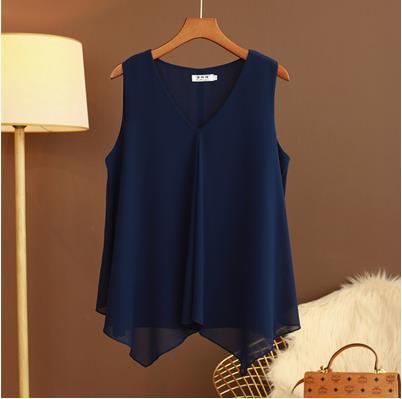 Women Chiffon Blouse Shirt Loose Sleeveless V Neck Plus Size-Maas