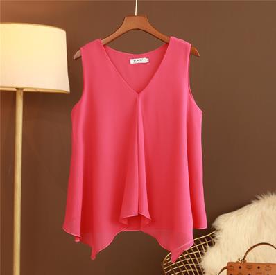 Women Chiffon Blouse Shirt Loose Sleeveless V Neck Plus Size-Maas