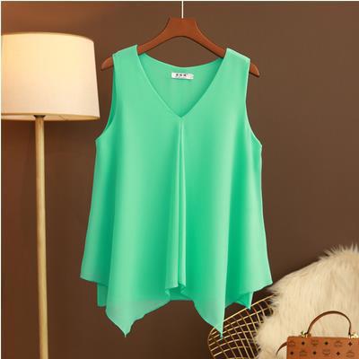 Women Chiffon Blouse Shirt Loose Sleeveless V Neck Plus Size-Maas