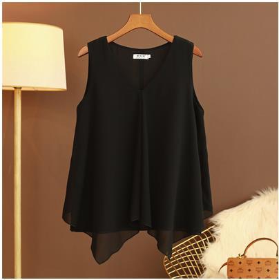 Women Chiffon Blouse Shirt Loose Sleeveless V Neck Plus Size-Maas