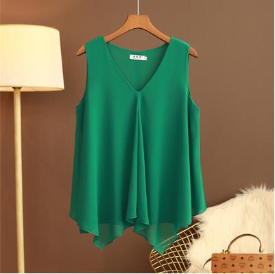 Women Chiffon Blouse Shirt Loose Sleeveless V Neck Plus Size-Maas