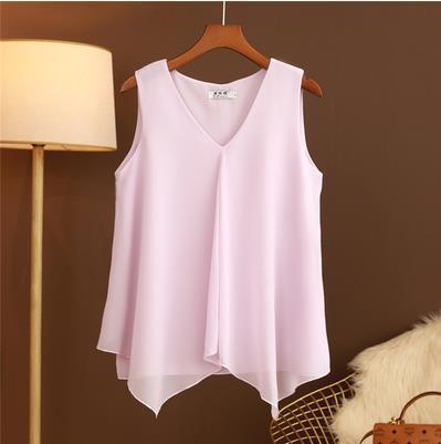 Women Chiffon Blouse Shirt Loose Sleeveless V Neck Plus Size-Maas