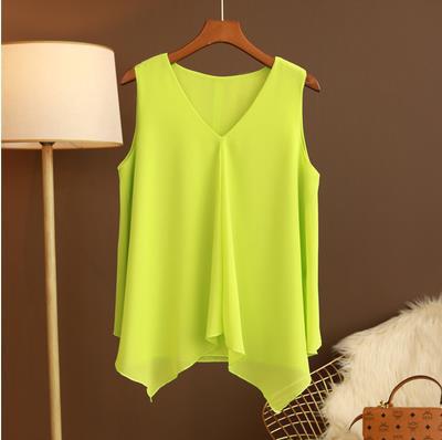 Women Chiffon Blouse Shirt Loose Sleeveless V Neck Plus Size-Maas