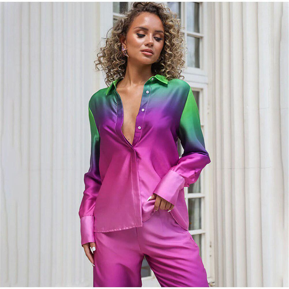 Women Pants Sets Long Sleeve + Wide Leg Long Pants suit-Maas