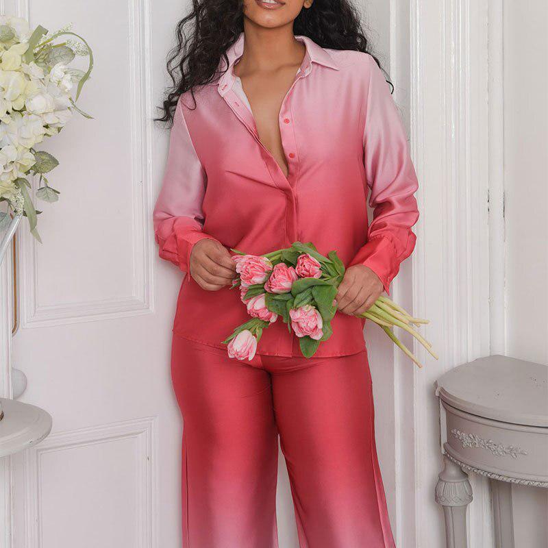 Women Pants Sets Long Sleeve + Wide Leg Long Pants suit-Maas