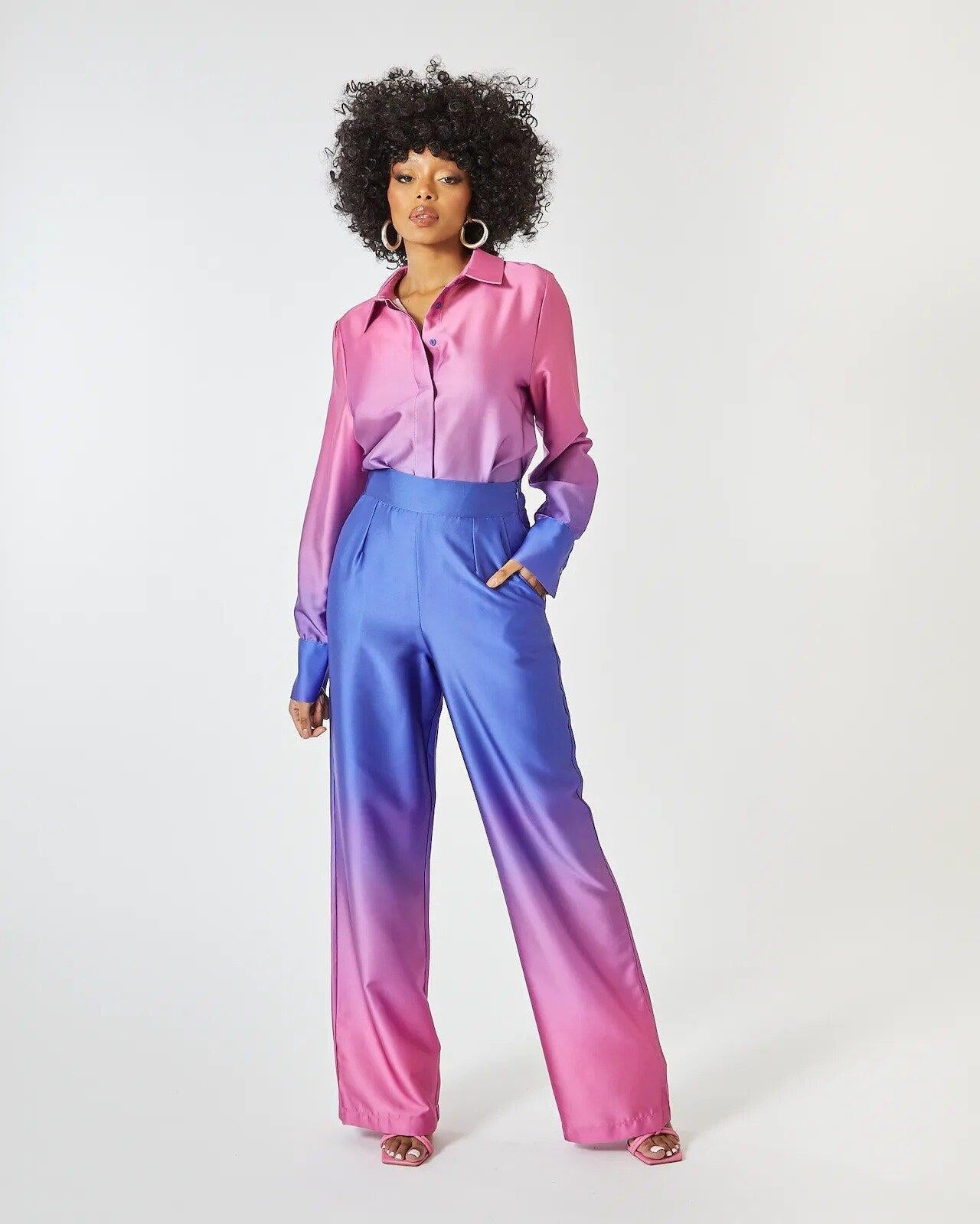 Women Pants Sets Long Sleeve + Wide Leg Long Pants suit-Maas