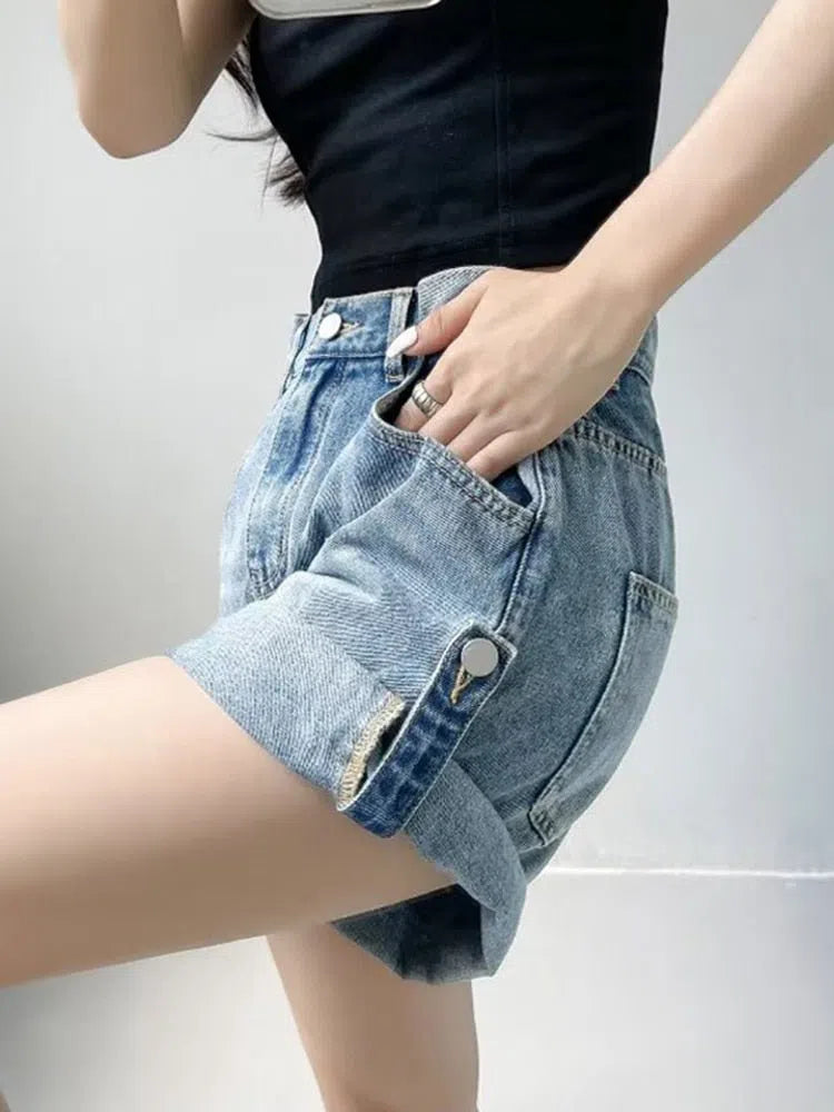 Women's Basic Denim Shorts Trendy Pants High Waist Casual Jeans-Maas