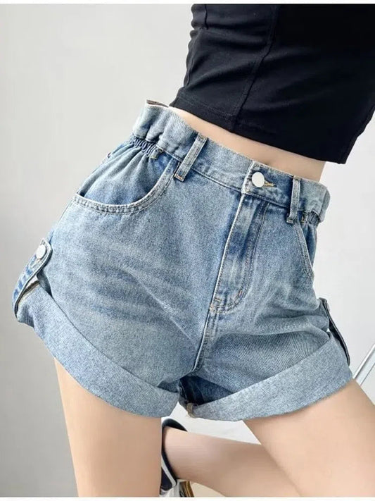 Women's Basic Denim Shorts Trendy Pants High Waist Casual Jeans-Maas