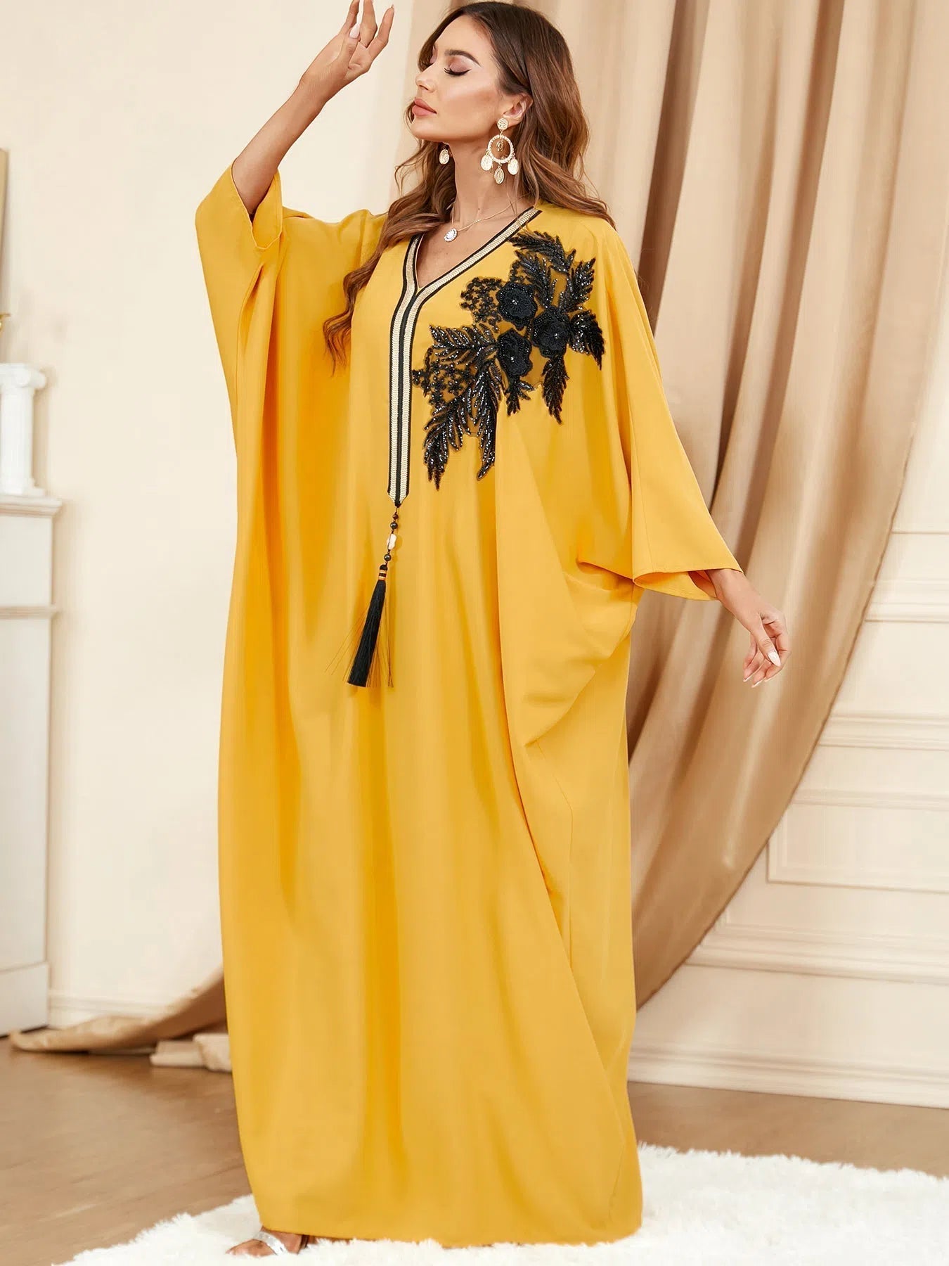 Women's Batwing Sleeve Abaya Dress Eid Oversized Arab Turkish Moroccan-Maas